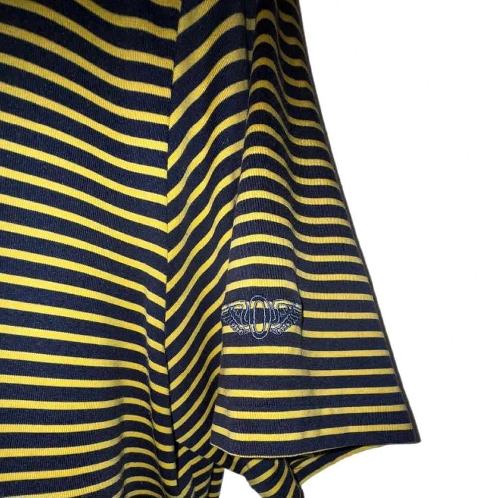 Polo Golf Ralph Lauren Performance Polo Yellow Navy Stripe Winged Logo Men’s L